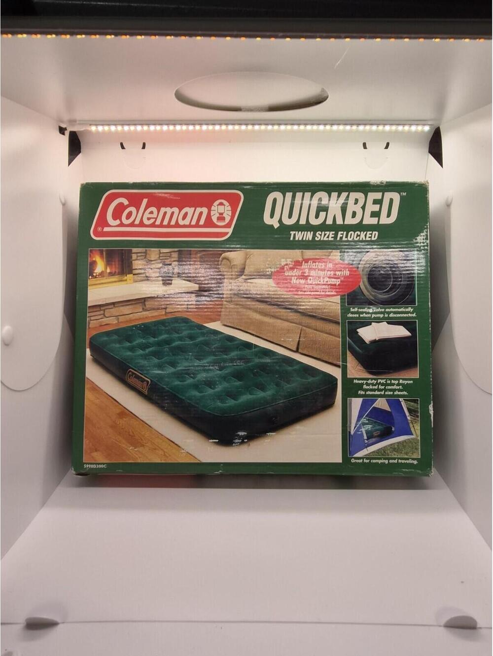 Vtg New Coleman Quickbed Green 72 x 54" Double Flocked Inflatable Air Mattress
